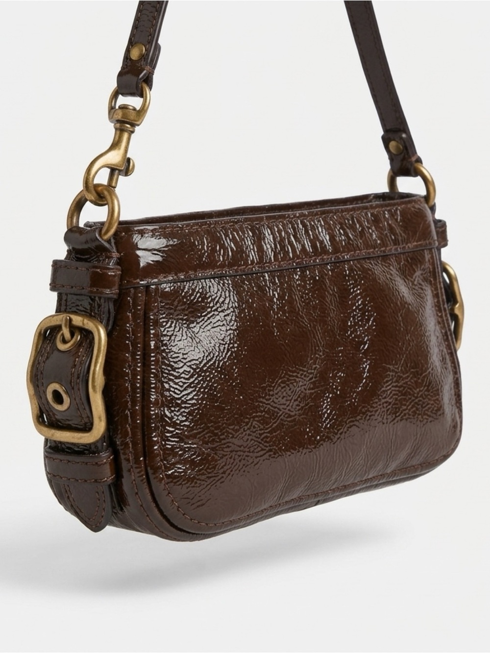 Zoe Coach Glossy Patent Leather Crossbody Bag in Dark Brown Y2K - Picture 2 of 5